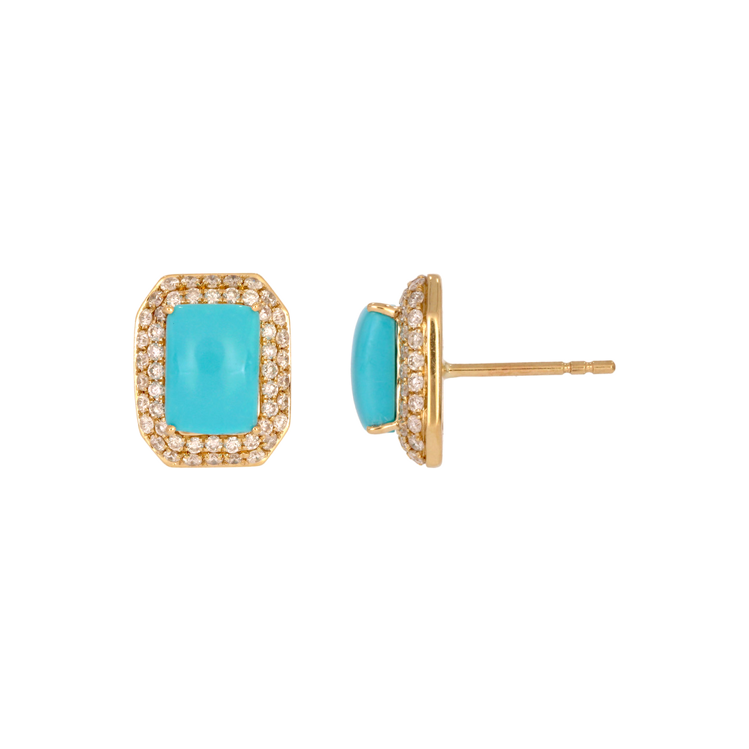 CE97162TQ7X5. 14K Solid Gold Diamonds and Turquoise Square Stud Earrings