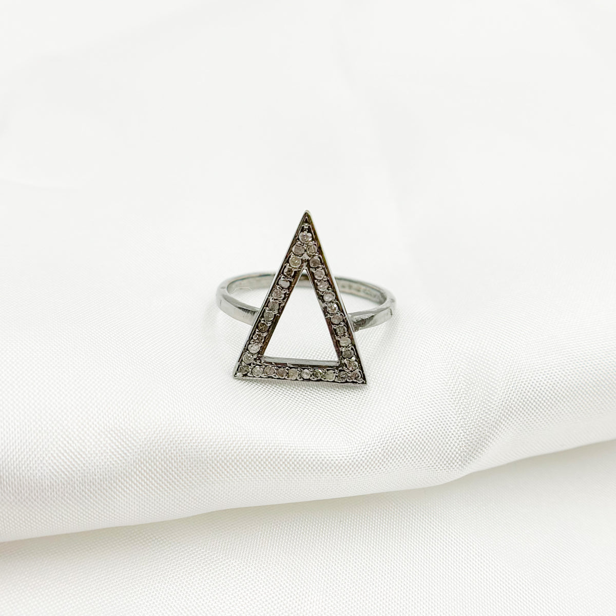 DR021. Diamond Black Rhodium Sterling Silver Triangle Ring
