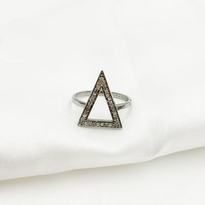 DR021. Diamond Black Rhodium Sterling Silver Triangle Ring