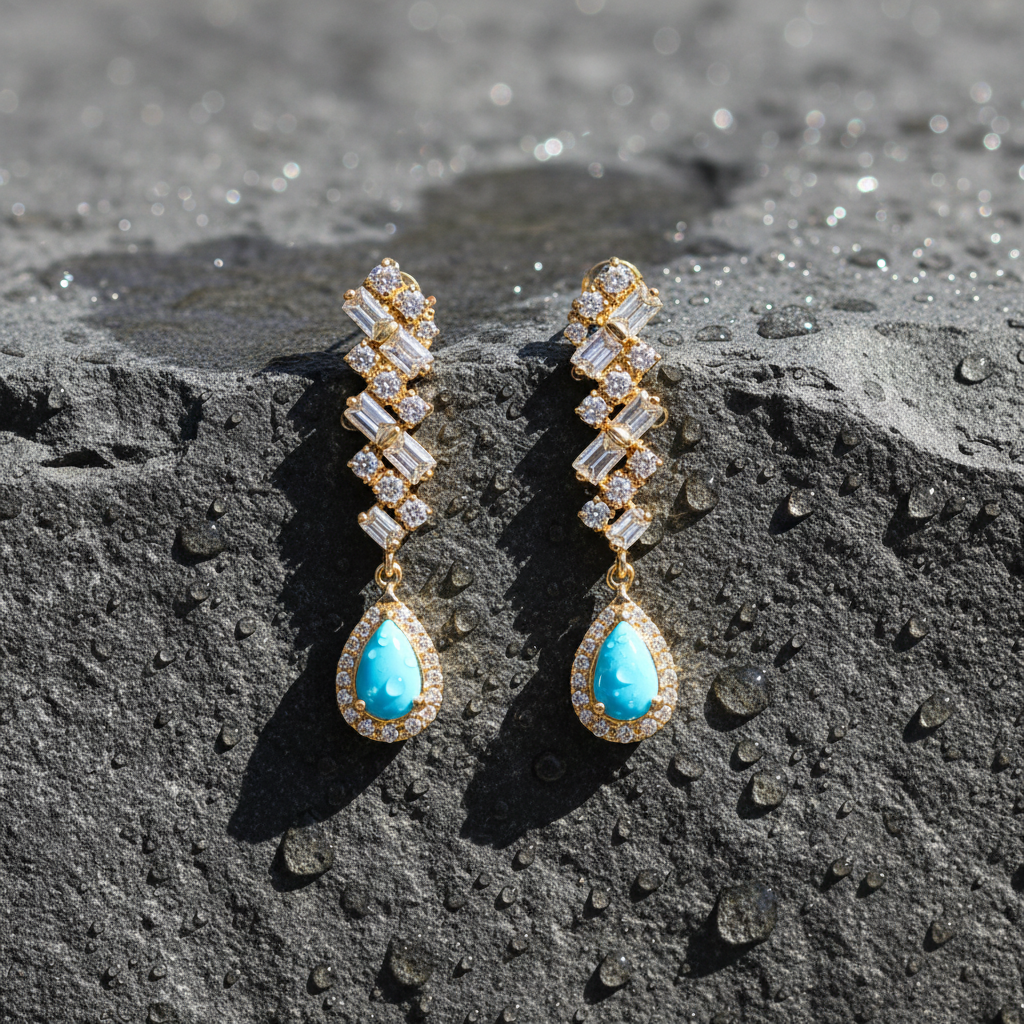 ER414895. 14k Solid Gold Diamond and Gemstone Fancy Dangle Earrings