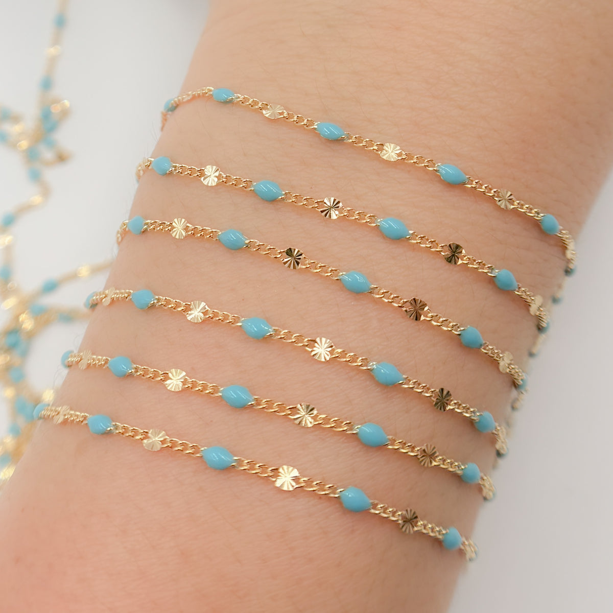 Buy Gold Filled Turquoise Color Enamel Marina Link Chain
