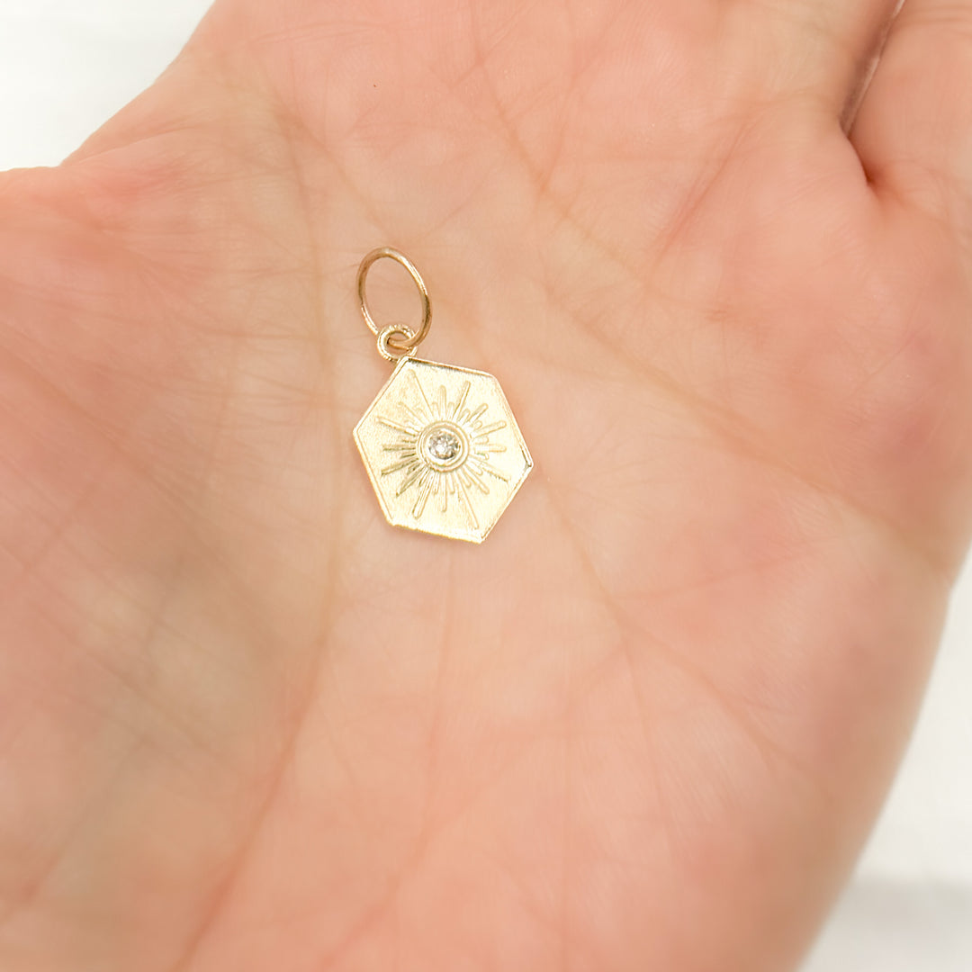 GDP104. 14K Solid Gold Diamond Hexagon Charm