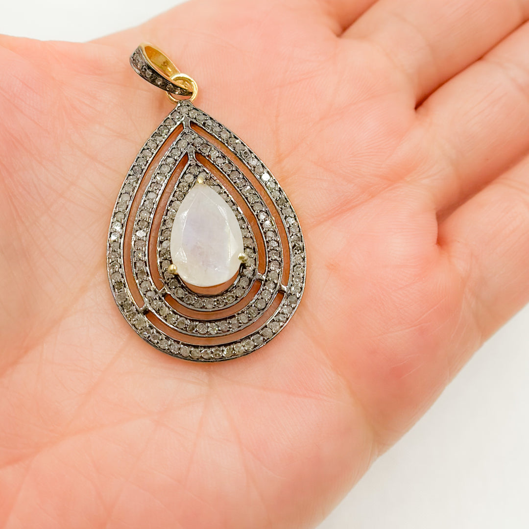 DP73. Diamond Silver Drop Gemstone Pendant