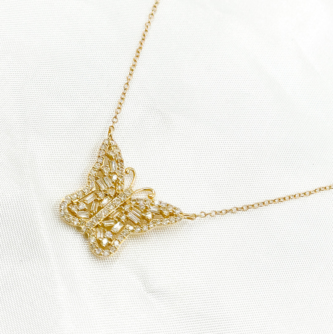 14K Solid Gold Butterfly Shape Diamond Necklace. NFH70970