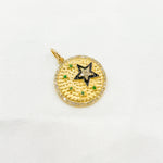 Load image into Gallery viewer, 14k Solid Gold Circle Charm with Diamonds, Gemstones, and Enamel with Stars. KG236
