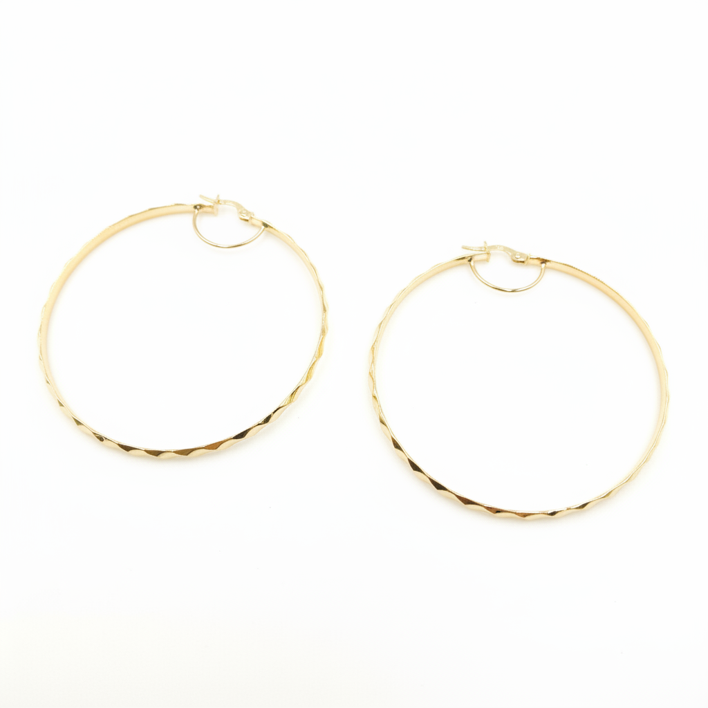 GER103. 14K Solid Gold Twisted Hoop Earrings