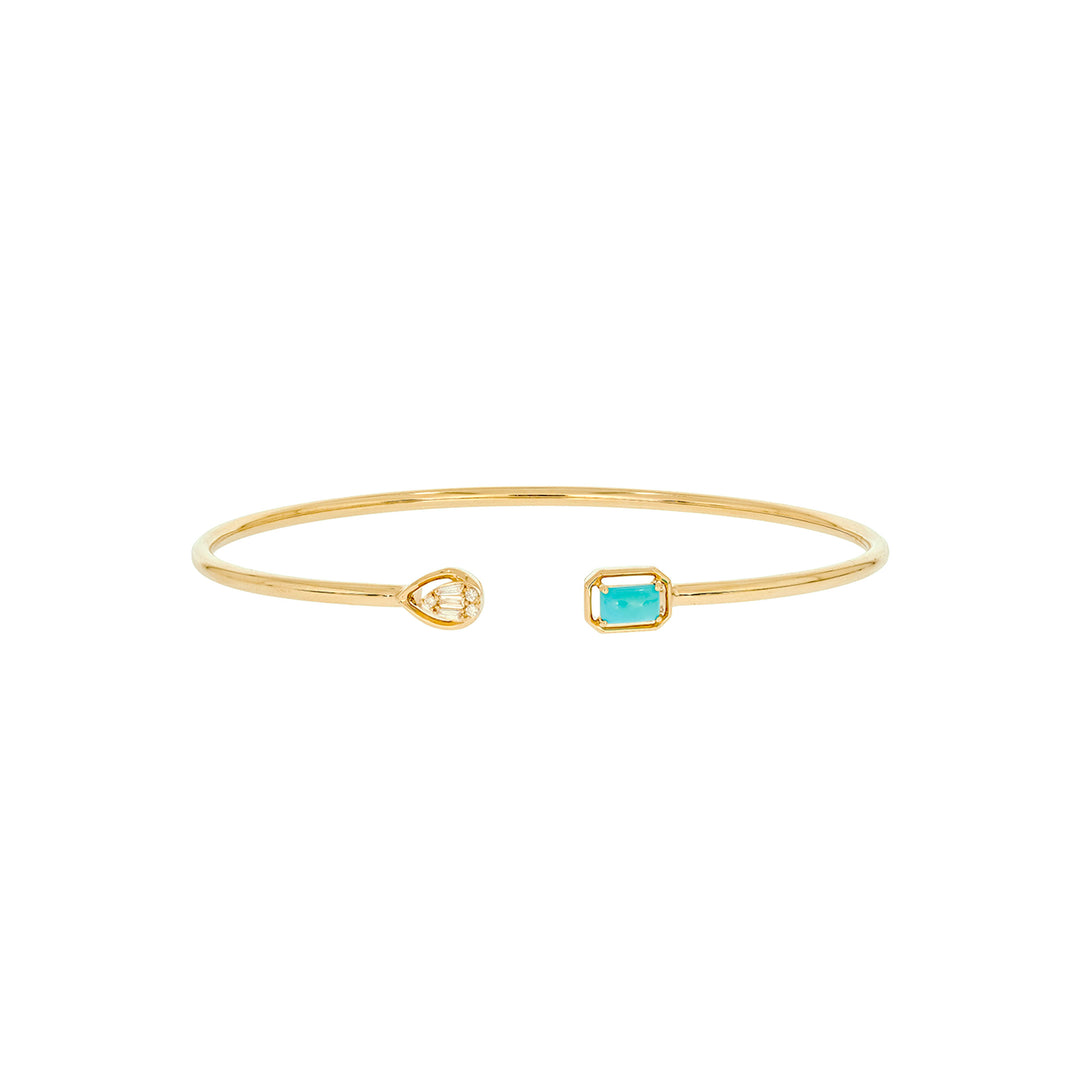 BNA68584TQ. 14K Solid Gold Diamond and Turquoise Open Bangle
