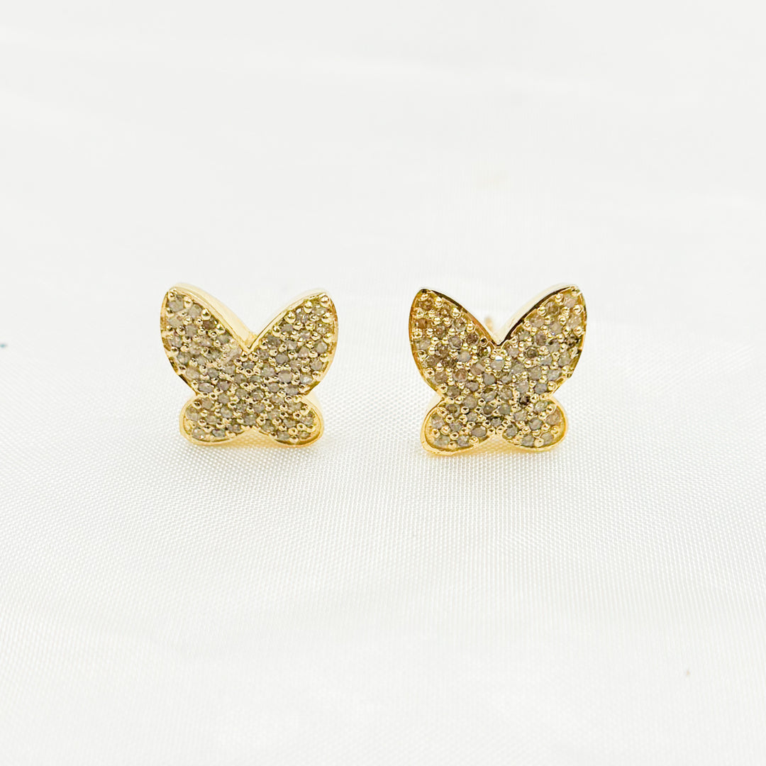 DE048. Diamond Sterling Silver Butterfly Studs