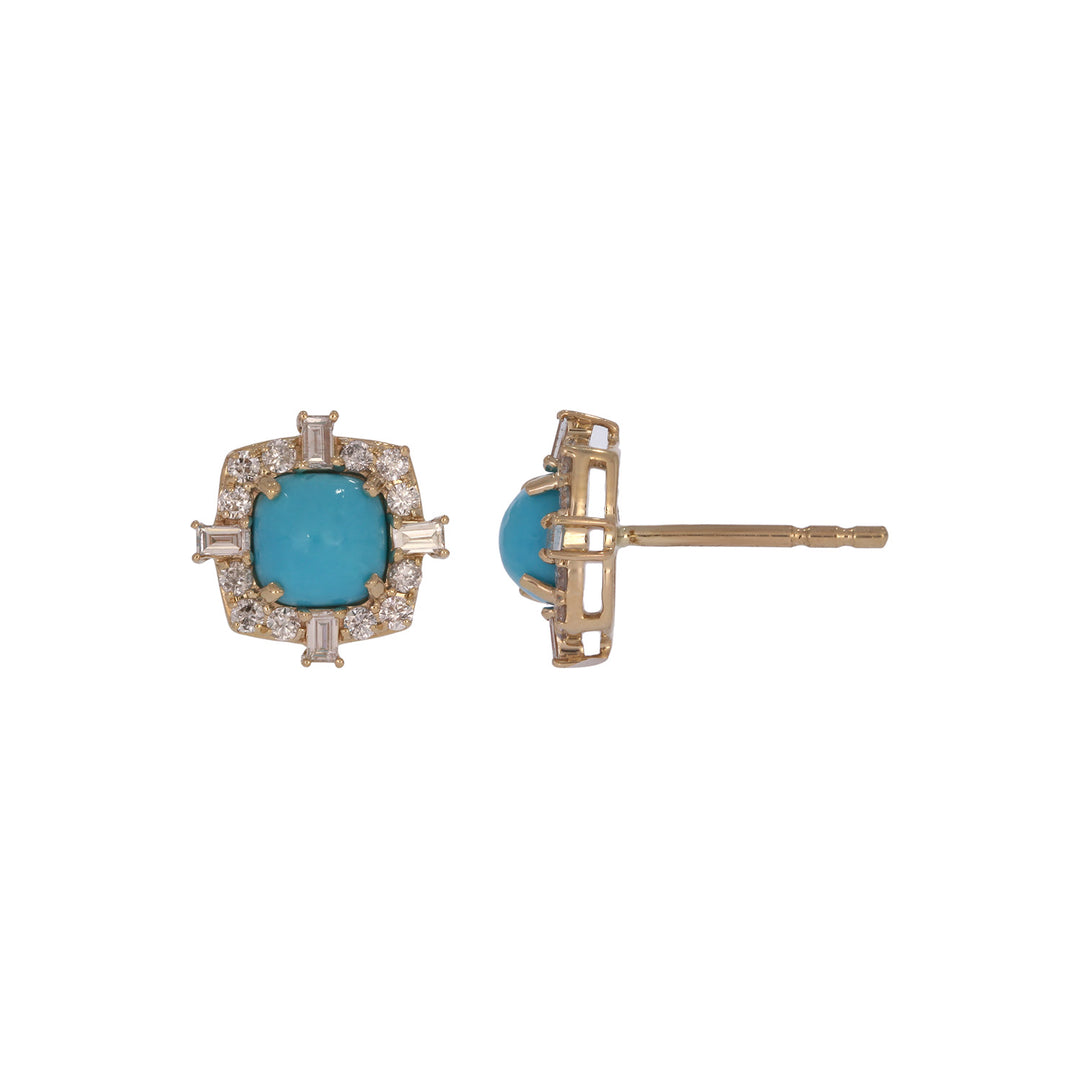 EFF54380TQ. 14K Solid Gold Diamonds and Turquoise Fancy Studs