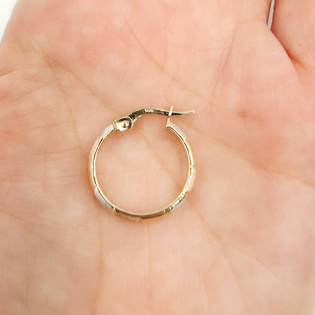 GER50. 14K Solid Tri-Tone Gold Earrings Circle Shape Hoop