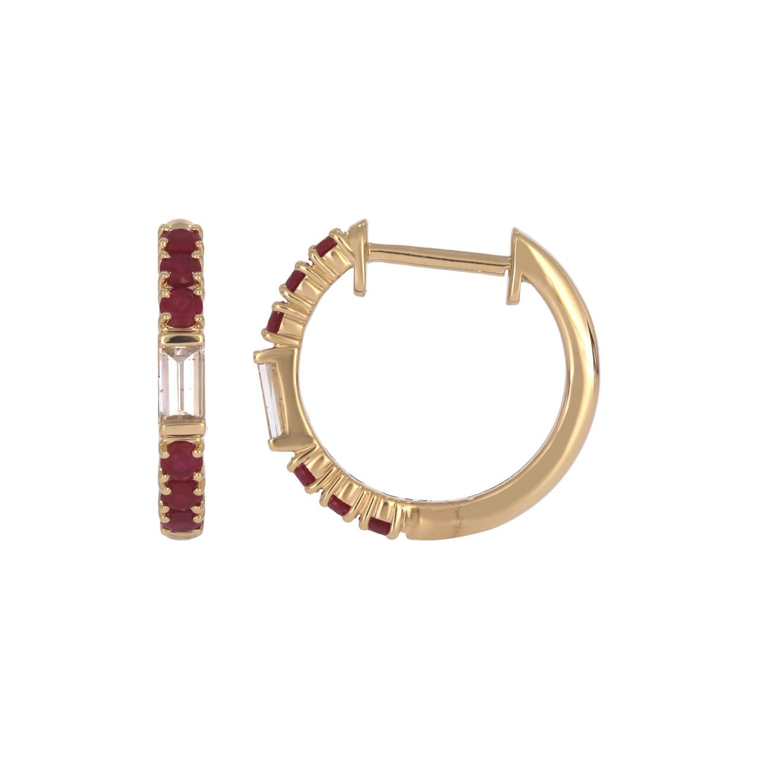 EHE57441. 14K Solid Gold Diamonds and Gemstone Hoops