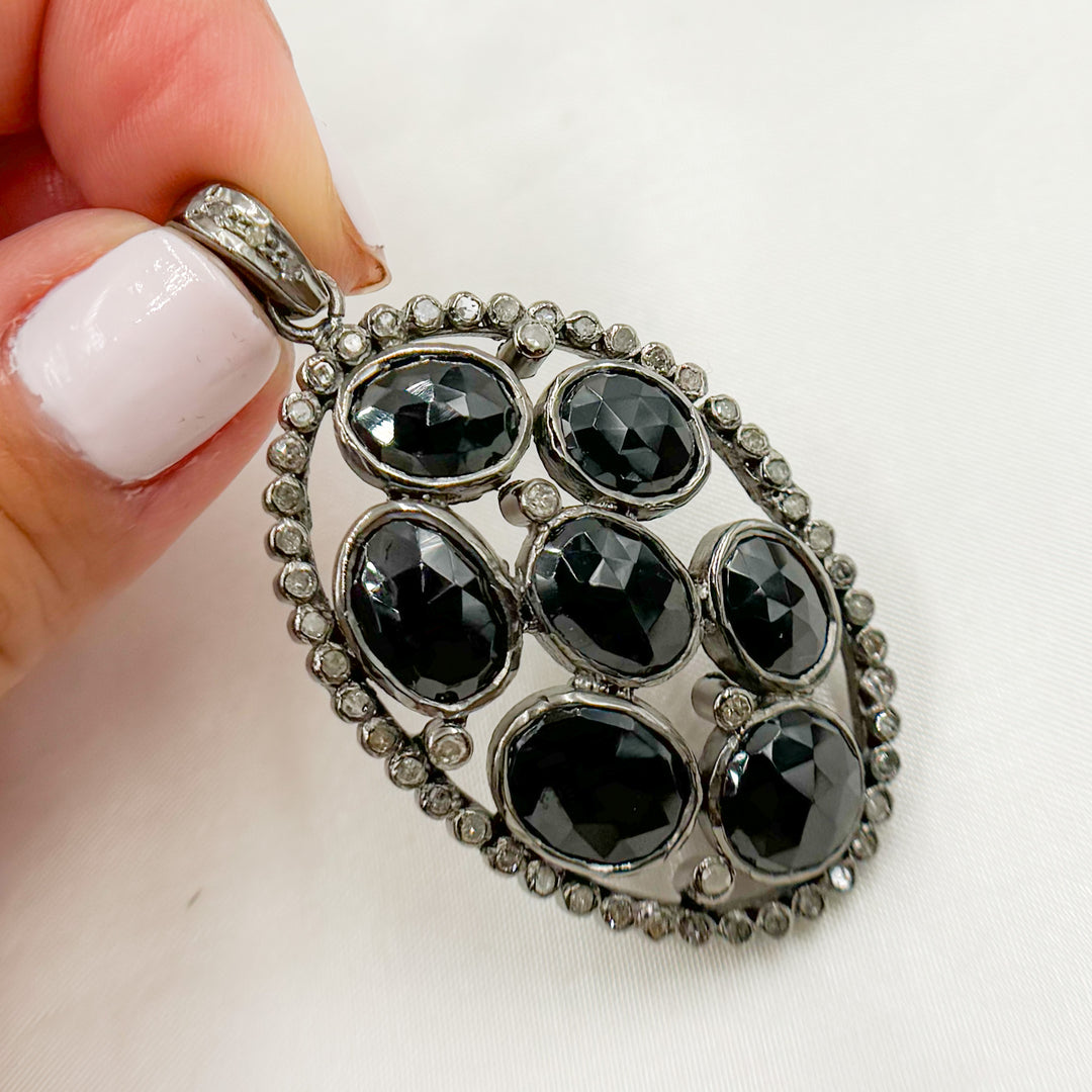 DSP017. Diamond Black Rhodium Sterling Silver Black Spinal Oval Pendant