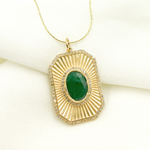 Load image into Gallery viewer, 14K Gold Rectangular Shape Charm with Emerald Stone in the center. KG151
