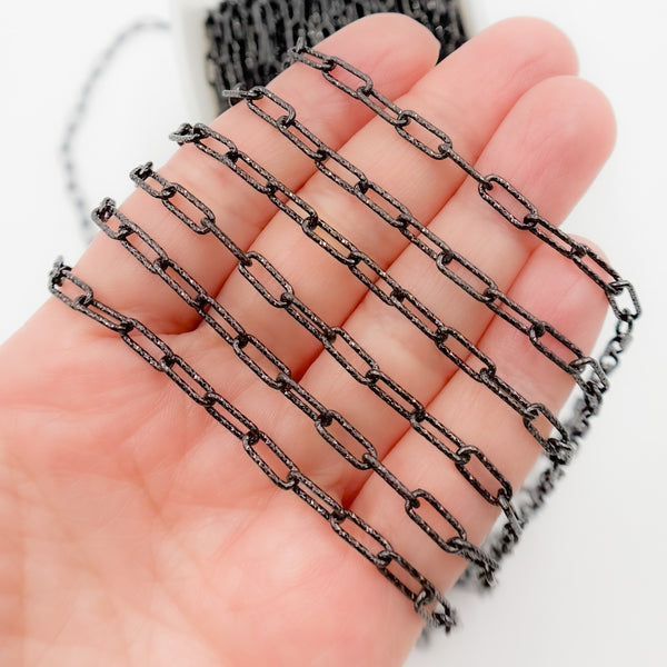 Black Rhodium Diamond Cut Paperclip Chain