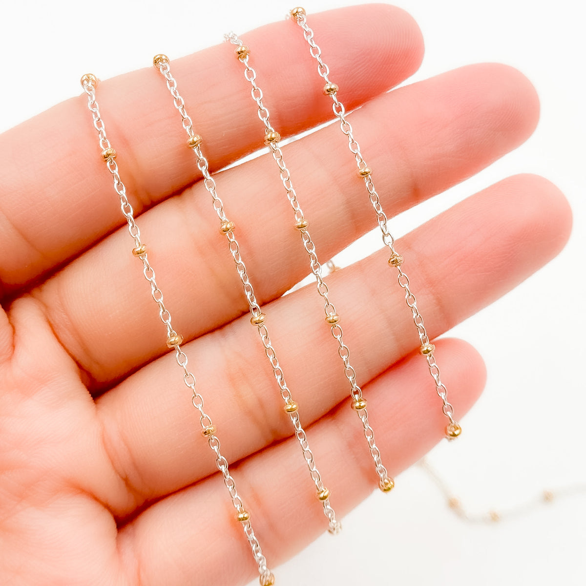 XM/S1322E/11G/SP. Sterling Silver Cable Chain with 14K Gold Filled Beads ��� Mixed Metal Design