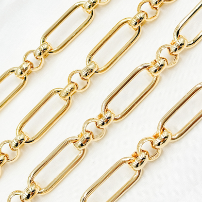 604GP. Gold Plated 925 Sterling Silver Long and Short Link Chain