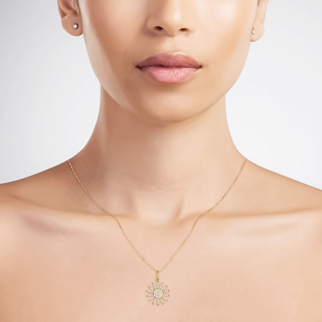 PFE33151. 14K Solid Gold Diamond Sun Necklace