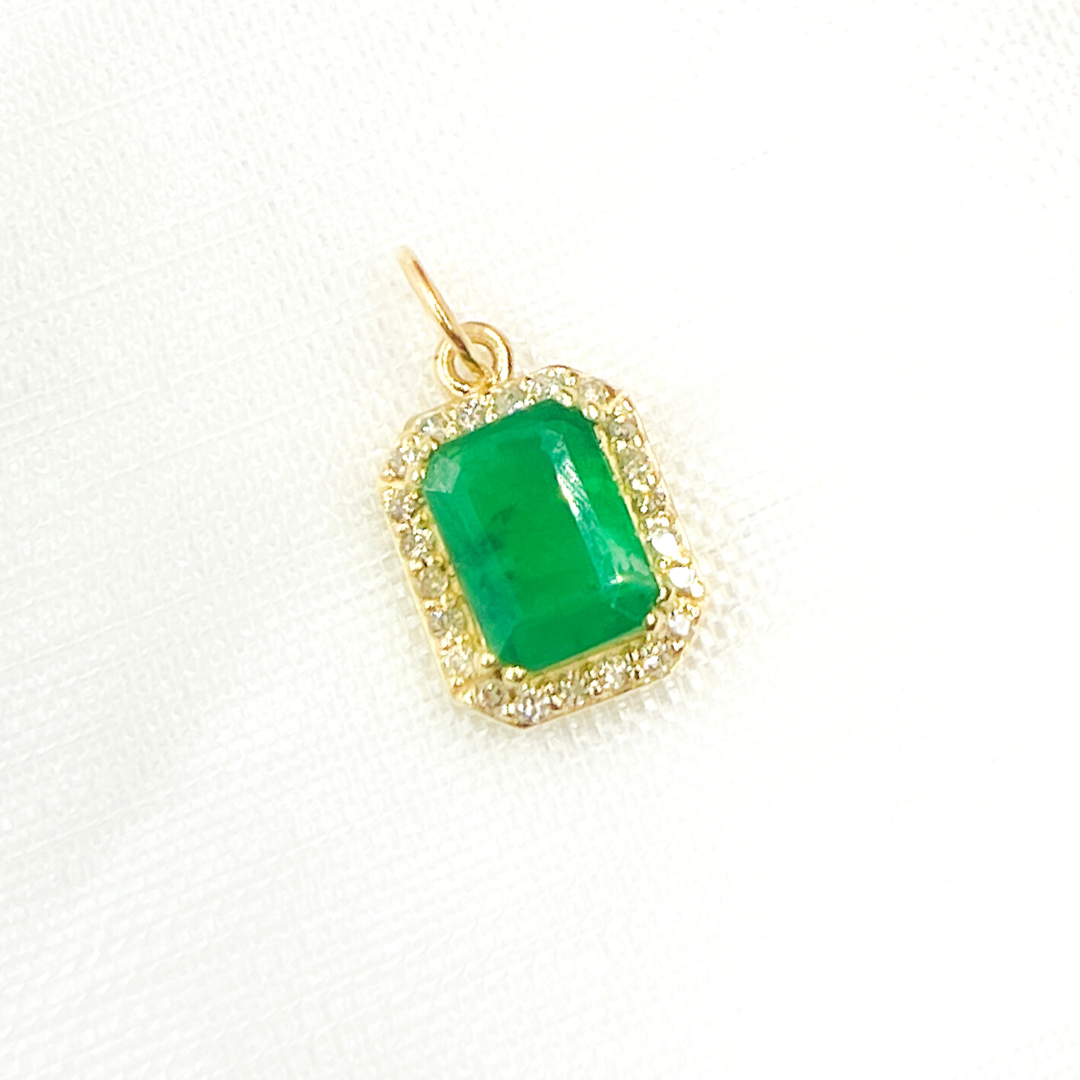 14K Solid Gold Diamond and Emerald Rectangle Charms