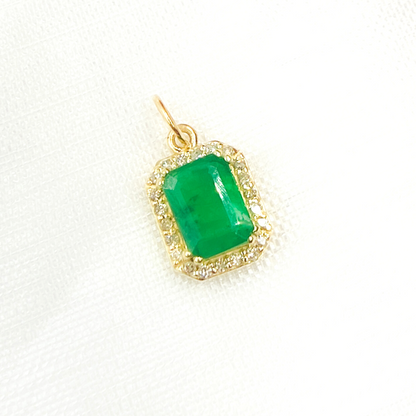 14K Solid Gold Diamond and Emerald Rectangle Charms