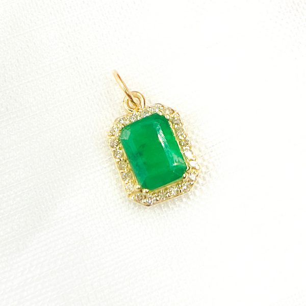 14K Solid Gold Diamond and Emerald Rectangle Charms