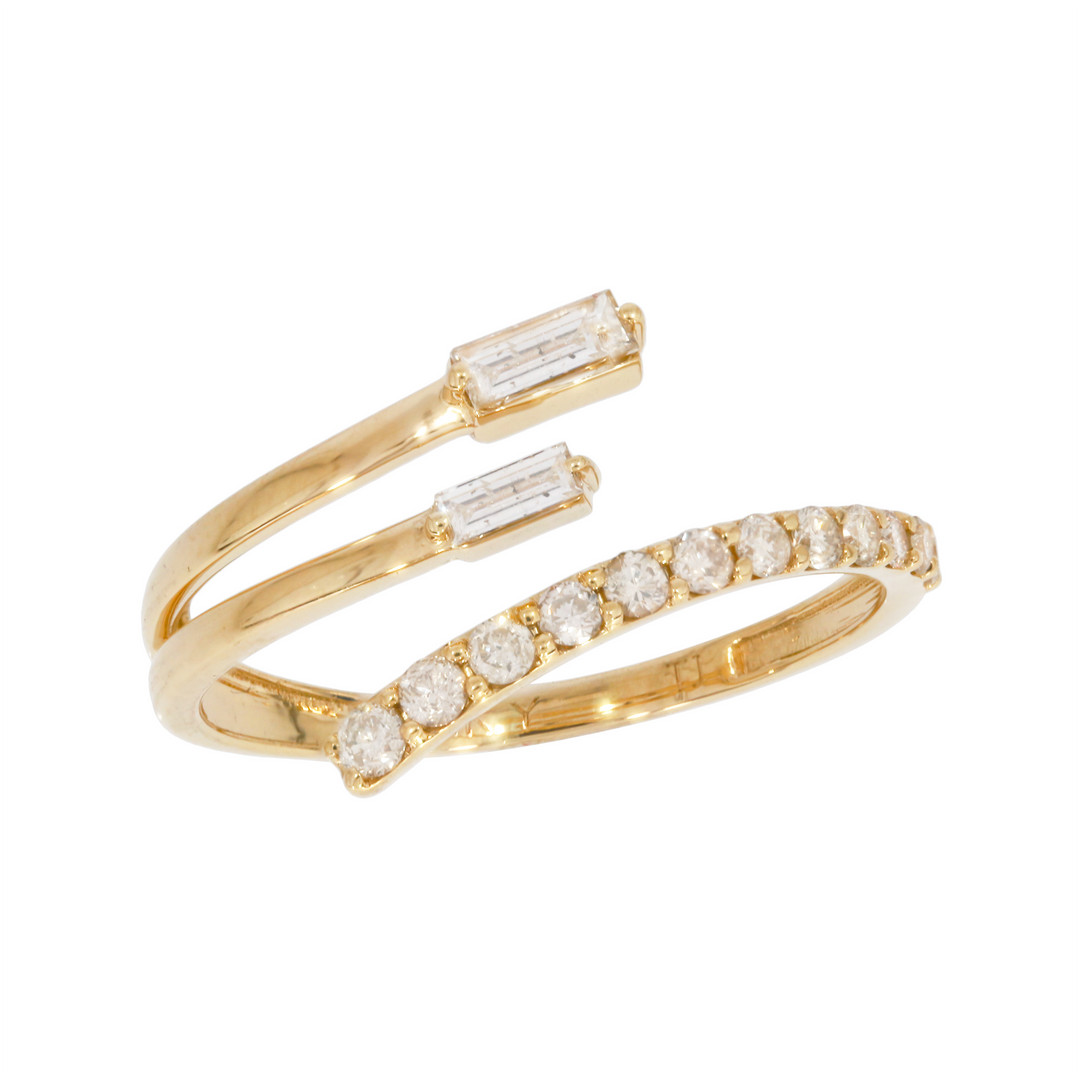 14K Solid Gold 3 Row Diamond Wrap Ring. MRN00335