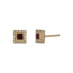 Load image into Gallery viewer, EFD54155. 14K Solid Gold Diamonds and Gemstone Square Stud Earrings