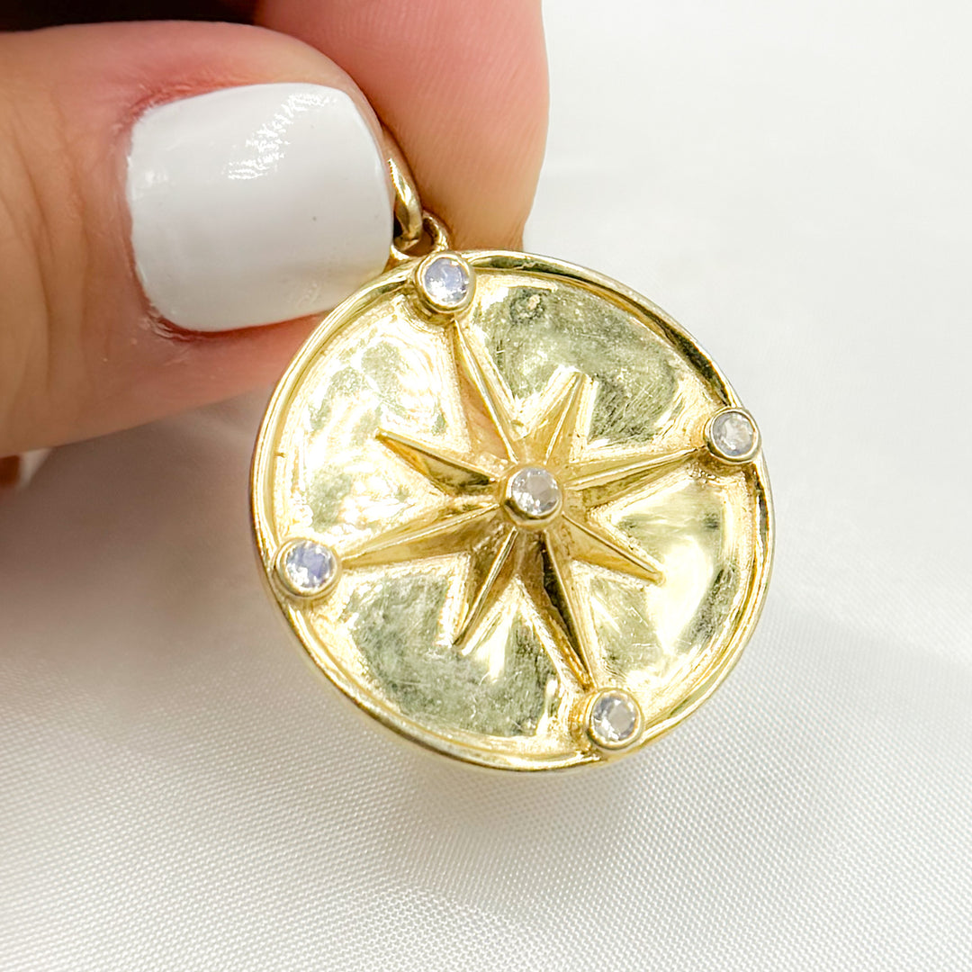 Silver Rounded Star Diamond Sterling Silver Round Star Pendant with Gemstone
