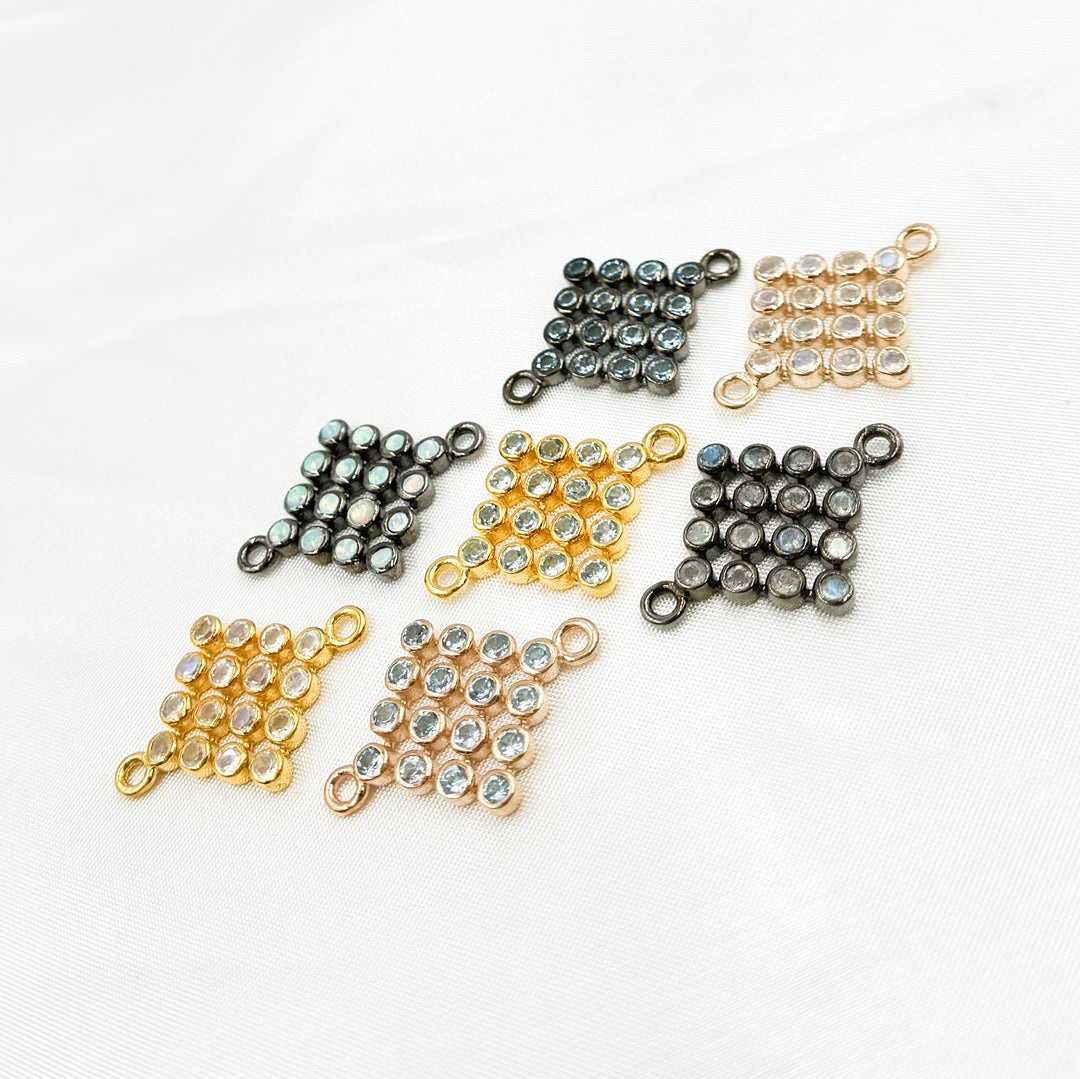 925 Sterling Silver Black Rhodium, Gold Plated and Rose Gold Plated Square Connector with Gemstones. DC502