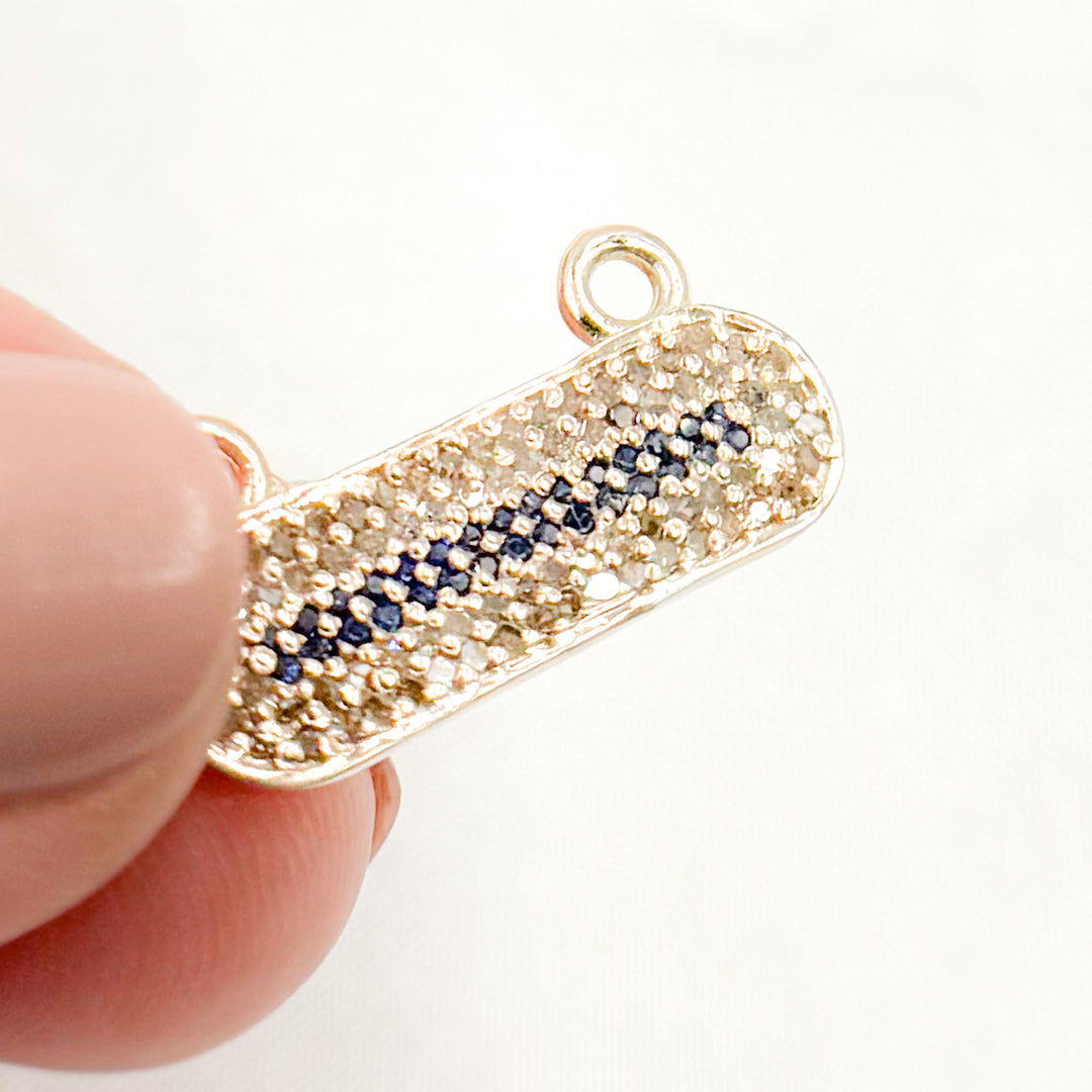 DC958. Diamond Sterling Silver Oval Pendant with Gemstone
