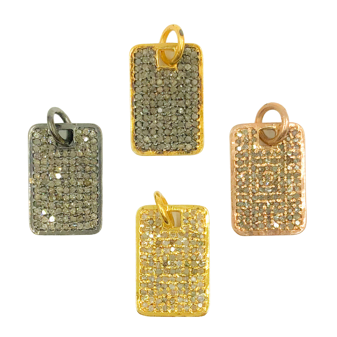 Buy Pave Diamond Sterling Silver Rectangle Charm
