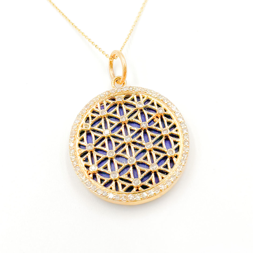 14K Gold Round Flower of Life Pendant