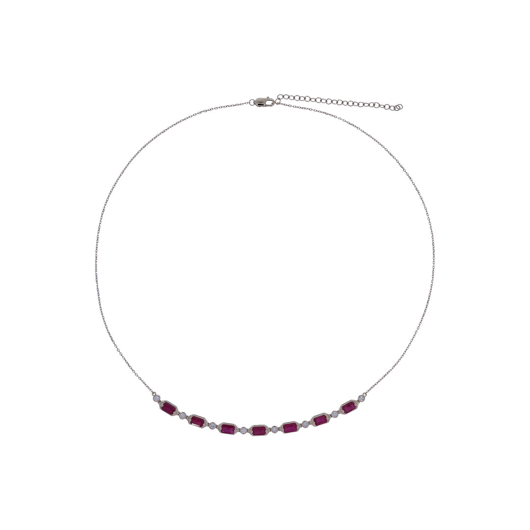 CN97254RU5X3. 14K Solid Gold Diamond & Ruby Necklace