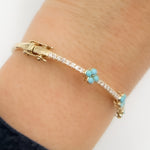 Load image into Gallery viewer, BNH68565TQ. 14K Solid Gold Diamond and Turquoise Flower Bangle