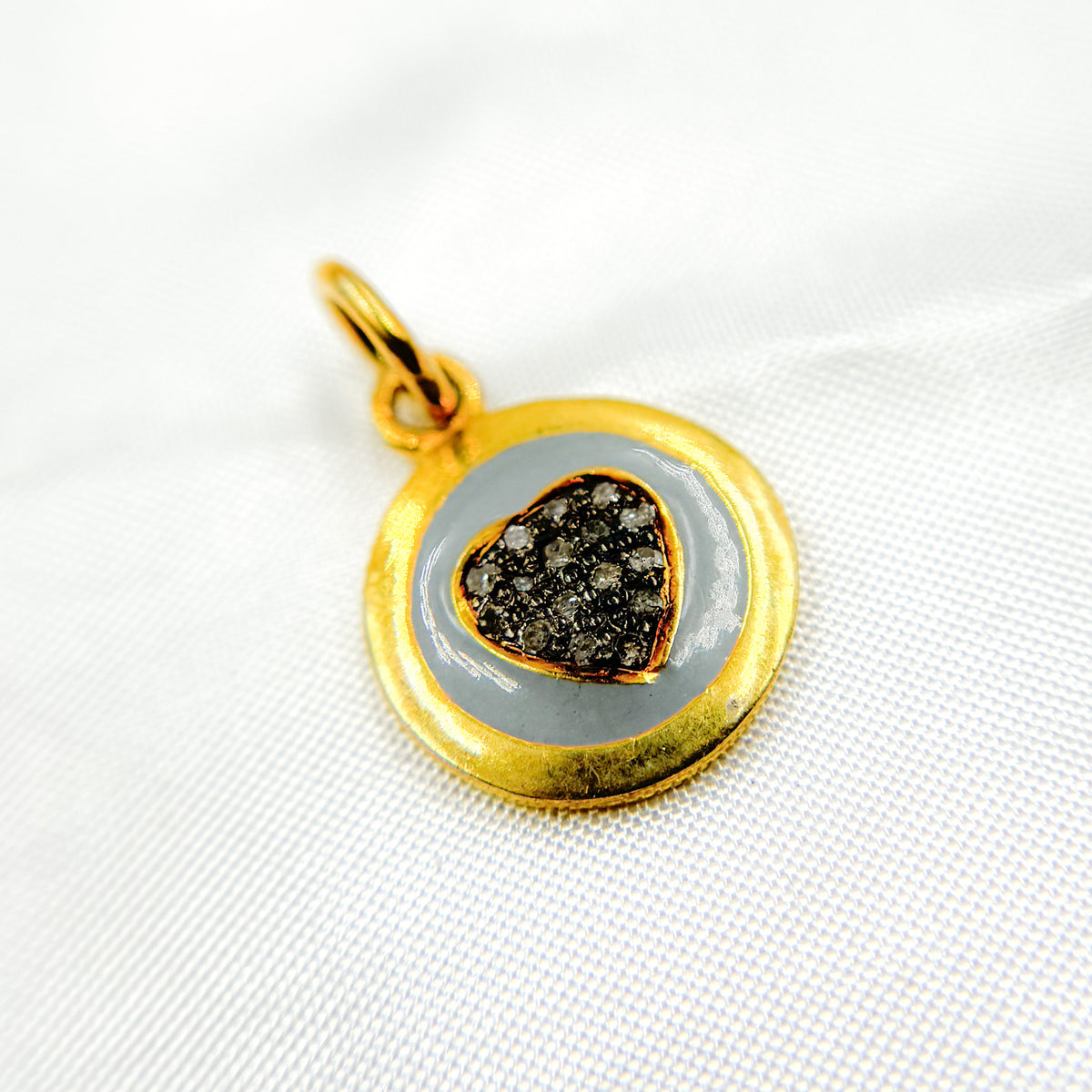 Diamond Sterling Silver Round Heart Enamel Charms