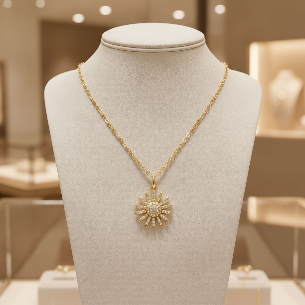 PFE33151. 14K Solid Gold Diamond Sun Necklace