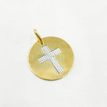 Load image into Gallery viewer, 14K Solid Gold Circle Charm with Cross in the Center. GDP672
