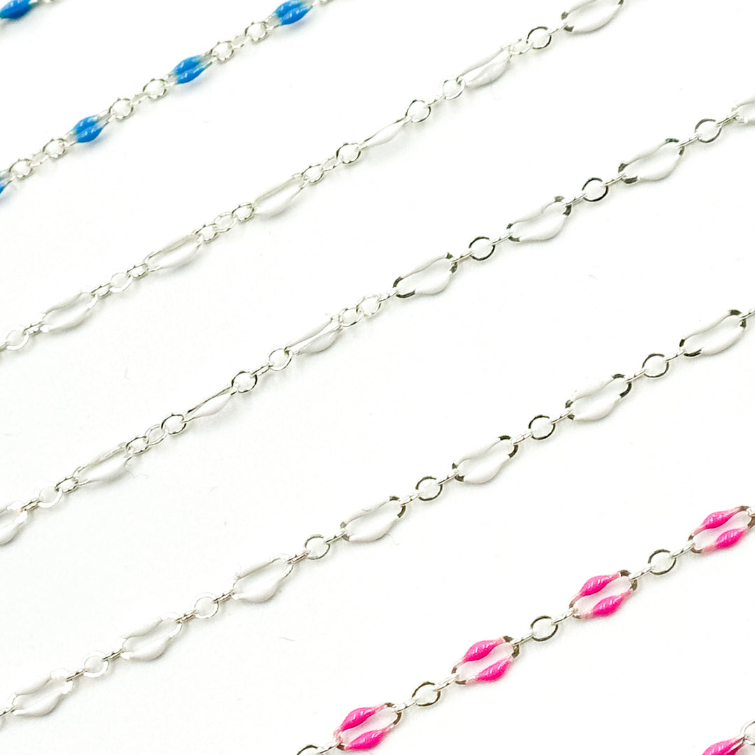 70/1003FSS. 925 Sterling Silver Enamel Flat Marina Chain