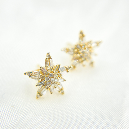 EFG51638. 14k Solid Yellow Gold Diamond Stars Earrings