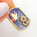 Load image into Gallery viewer, Gold Plaque Butterfly and Flower Pendant