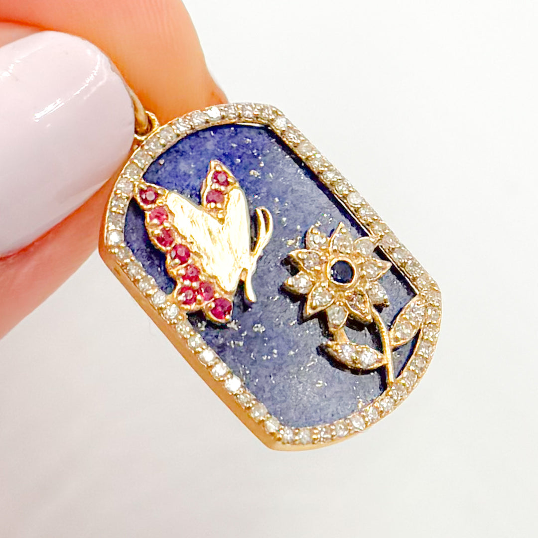 Gold Plaque Butterfly and Flower Pendant