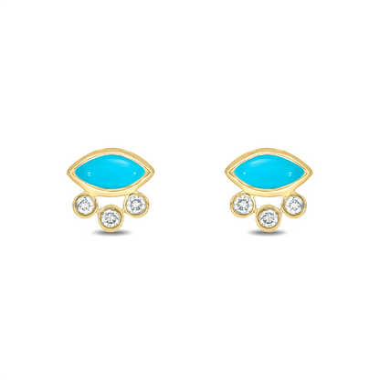 EFB52986. 14K Solid Gold Diamond and Gemstone Fancy Stud Earrings
