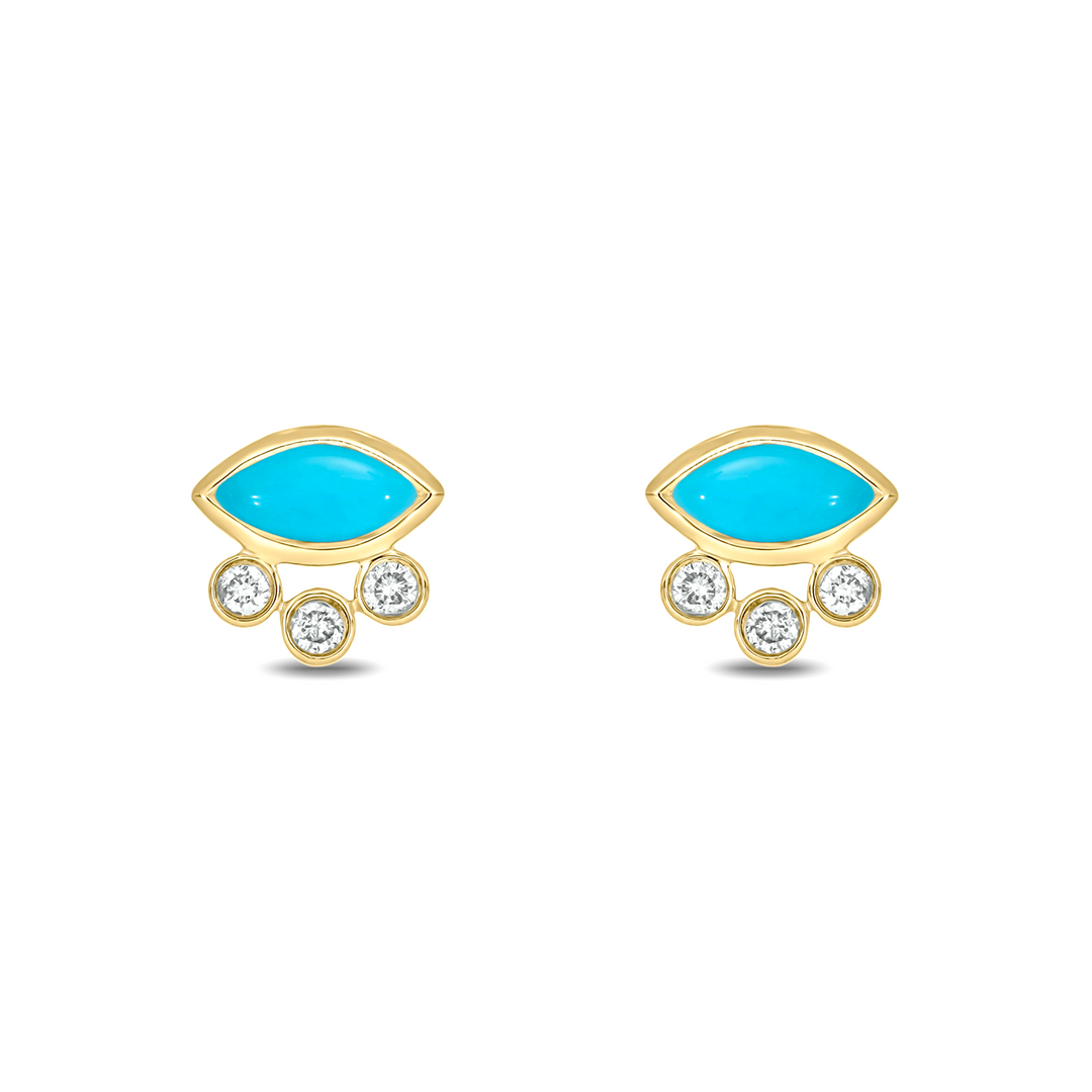 EFB52986. 14K Solid Gold Diamond and Gemstone Fancy Stud Earrings