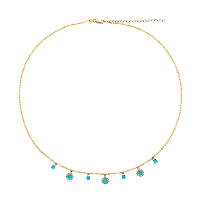 NFE72365. 14K Solid Gold Round Gemstone and Diamond Fancy Necklace
