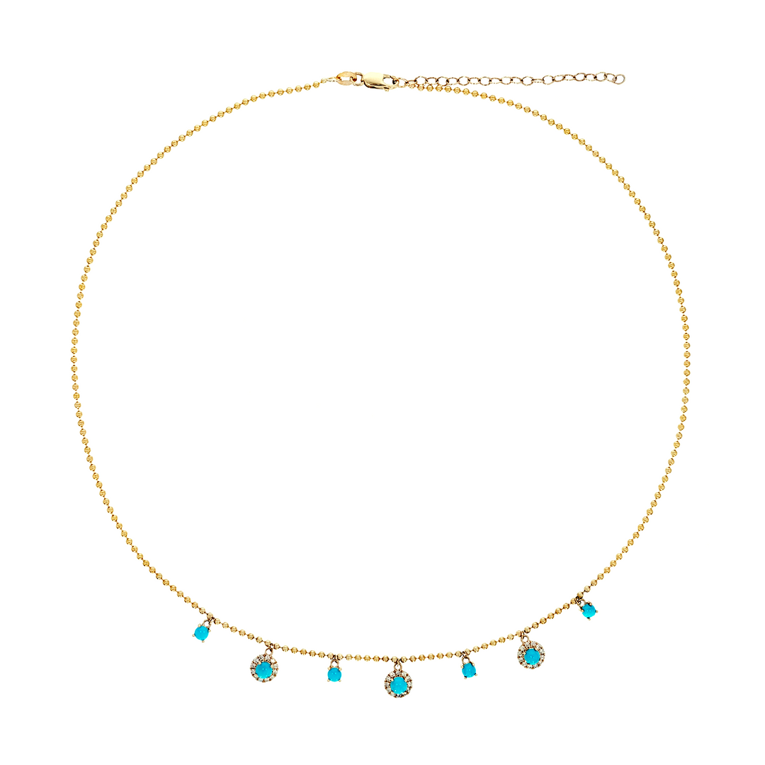 NFE72365. 14K Solid Gold Round Gemstone and Diamond Fancy Necklace