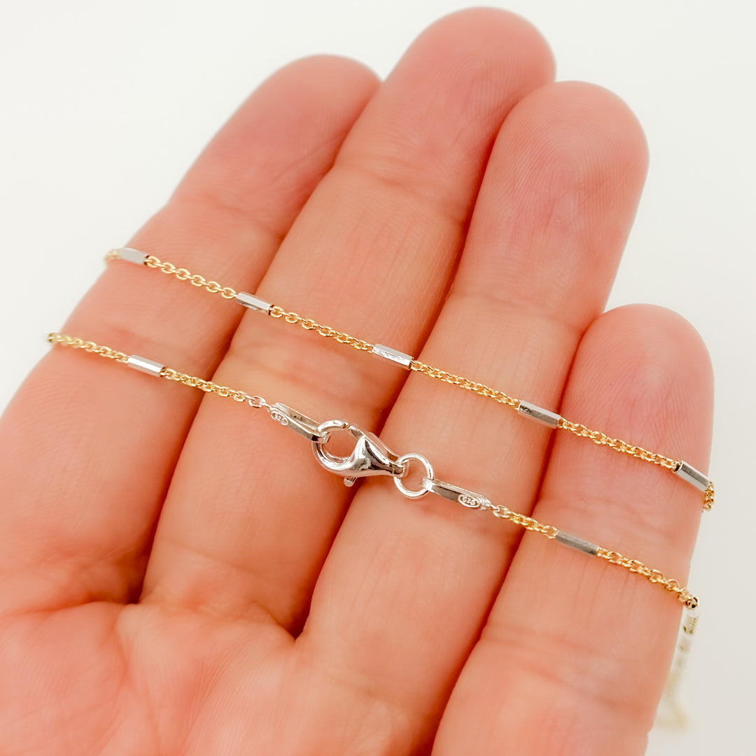 Z9GS1F. Sterling Silver Gold Plate Satellite Chain with Silver Tube Necklace
