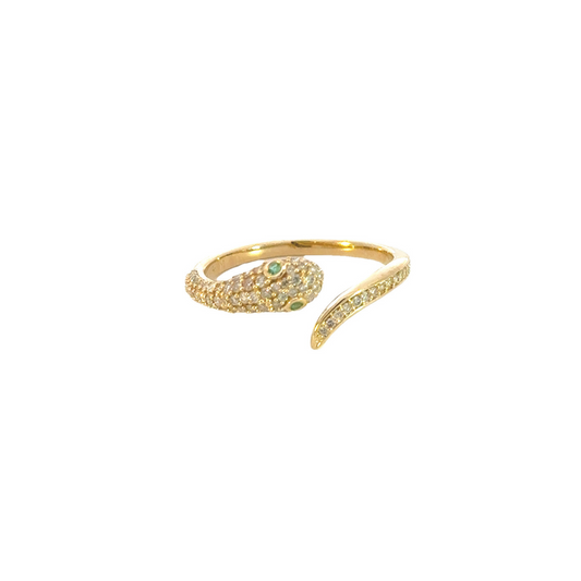 14k Solid Gold Diamond and Emerald Snake Ring.