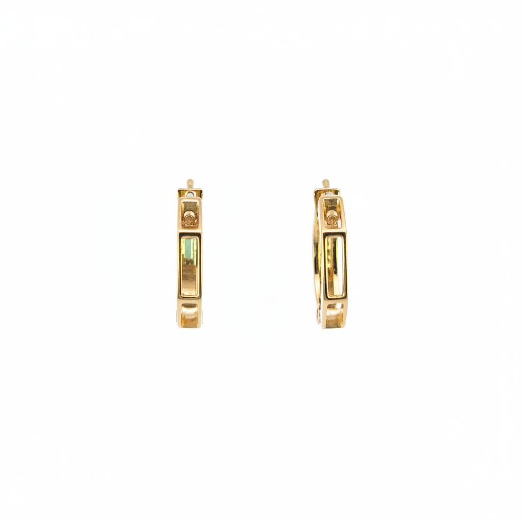 EHZ57587TQ. 14K Solid Gold Octagon Hoop Earrings with Turquoise
