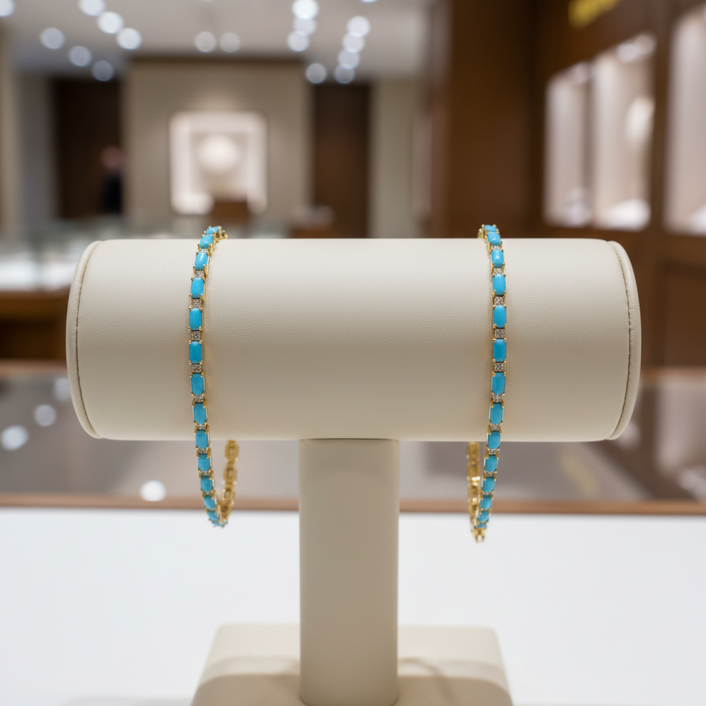 CB972771TQ5X3. 18K Sold Gold Diamond & Turquoise Bracelet