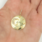 Load image into Gallery viewer, 14K Solid Gold with Diamonds Circle Shape with Moon &amp; Stars Charm. KG32
