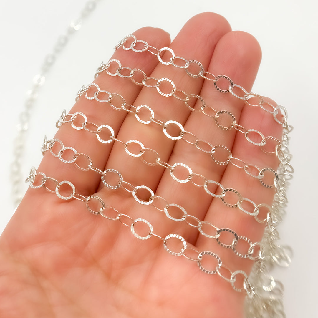 679FLSS. Sterling Silver Hammered Round Link Chain